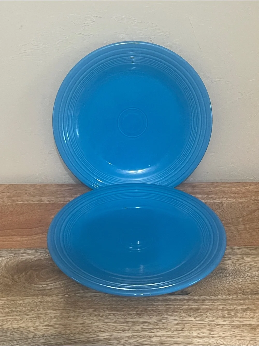 (2) 10.5-inch Homer Laughlin Fiesta dinner plate in rare to find Peacock Blue